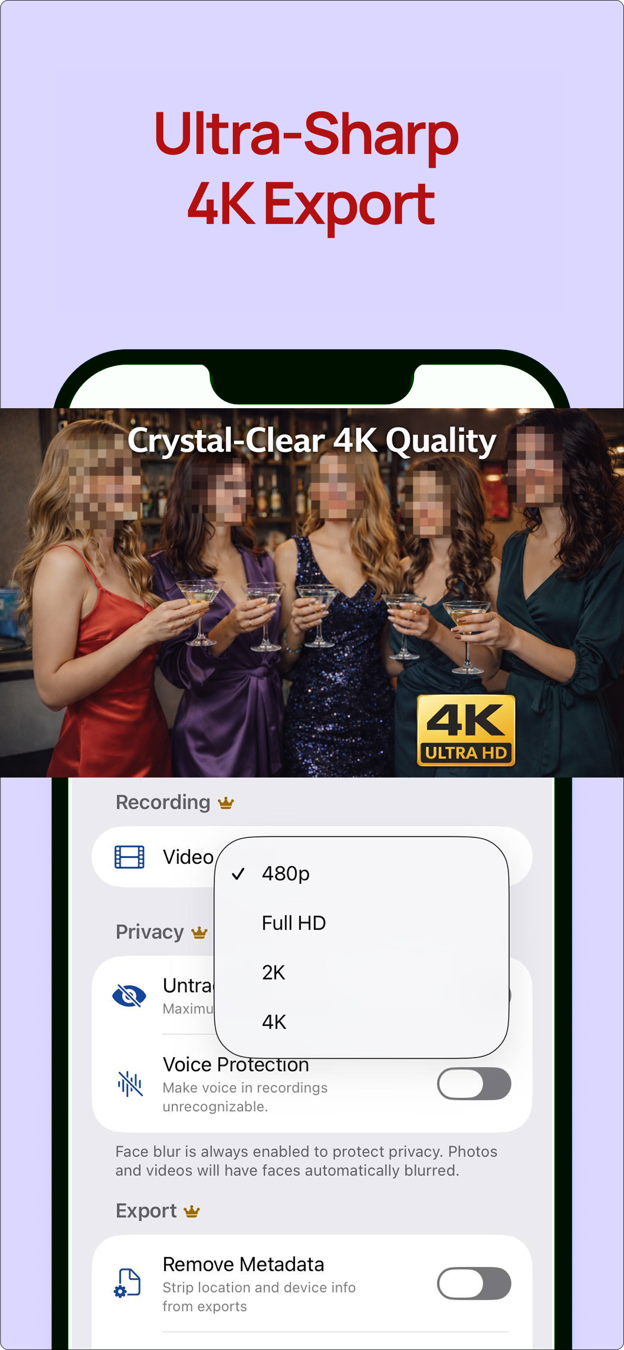 Private BlurCam screenshot showing 4K export